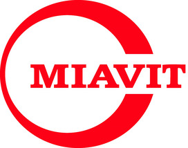 roter Schriftzug Miavit eingefasst in offenem Kreis