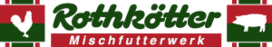 grün-rotes Logo mit links Bild Huhn, rechts Bild Schwein, Schrift Rothkötter Mischfutterwerk