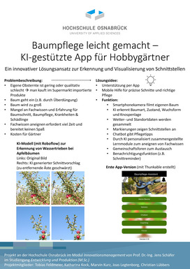 Poster der Gruppe 1 (Katharina Kock, Joas Legtenborg, Marbin Kurz, Christian Lübbers, Tobias Feldmeier): Baumschnitt und Baumpflege für Hobbygärtner 