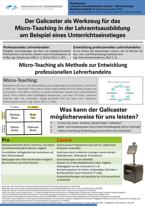 Poster zur Nutzung des Tools "Galicaster" als Werkzeug für das Mikro-Teaching in der Lehramtsausbildung am Beispiel eines Unterrichtseinstieges