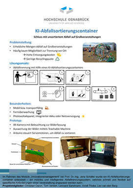 Poster der Gruppe 2 (Arndt Thobe, Christian Daron, Lennard Sandmann, Leo van den Berg, Tom Jansen): KI-Abfallsortierungscontainer