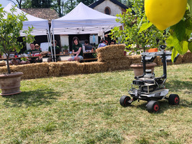 Roboter fährt zwischen Bäumen und erkennt exotische Früchte