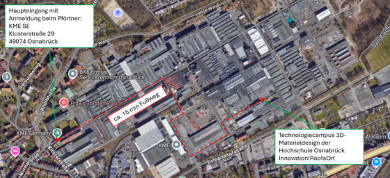 Luftaufnahme des KME-Geländes mit dem eingezeichneten Laufweg.