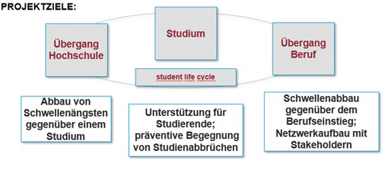 Projektziele während des student life cycles im Übergang Hochschule, Studium und Übergang Beruf