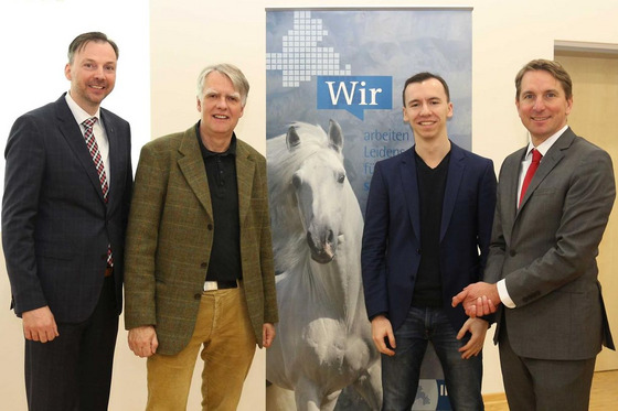 Hendrik Kampmann, Prof. Reinhold Fuhrberg, Dimitrij Umansky sowie Marco Graf beim Mittagsgespräch der IHK