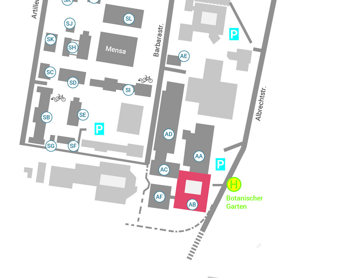 Das Bild zeigt den Lageplan der Hochschule Osnabrück am Campus Caprivi und Westerberg
