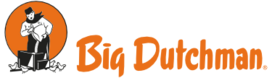 Oranger Schriftzug Big Dutchman mit Bild Fütterung Hühner