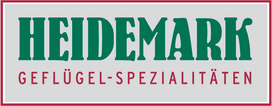 grüner Heidemark Schriftzug, darunter Geflügelspezialitäten eingefasst in rotes Rechteck